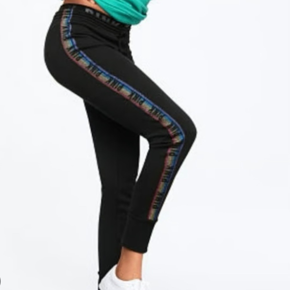 PINK Victoria's Secret Joggers Rainbow Logo Tape Athleisure Pants Size XS
